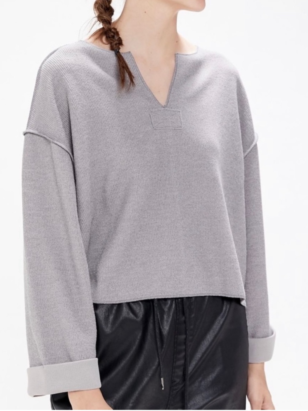 Urban Outfitters UO Jax Inside Out Ribbed Notch Neck Top - Picture 2 of 4